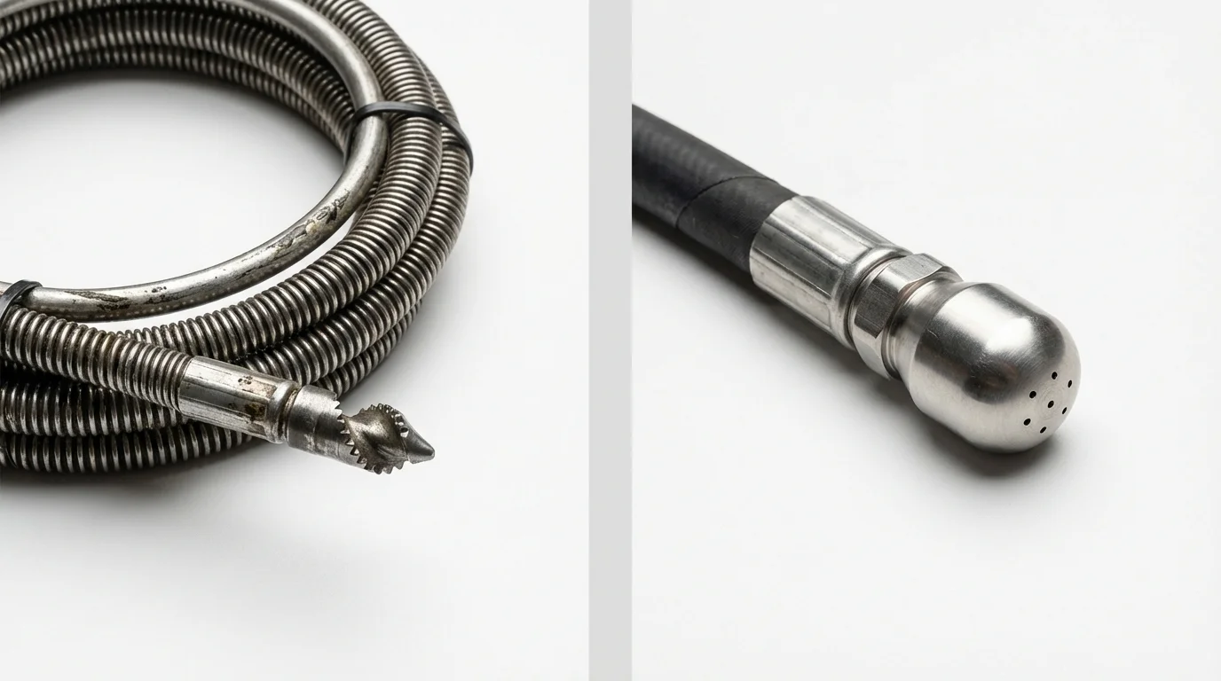 Drain snake cable and hydro jetting nozzle used for drain cleaning in Barnstable, MA