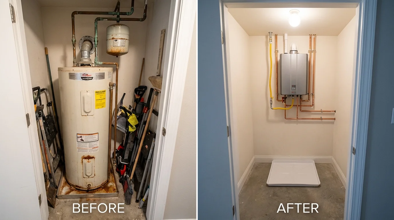 Tank water heater versus wall-mounted tankless unit comparison for Barnstable, MA homeowners